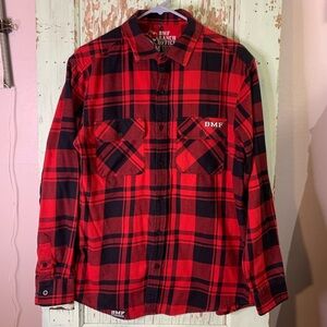 Men’s BMF Ranch black and white plaid LS button down size M Preloved
